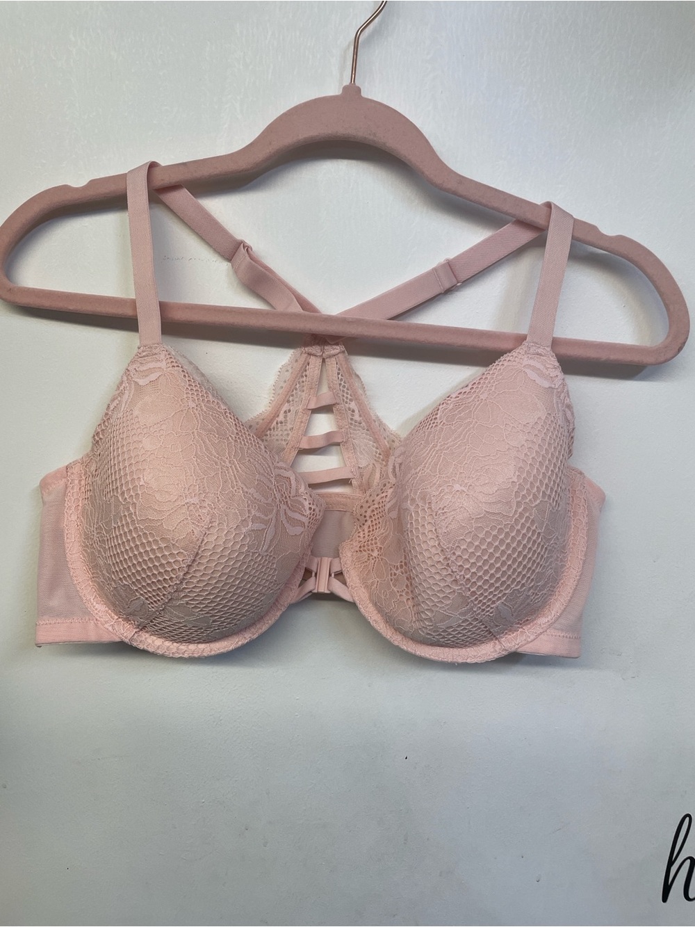 Auden Lace-Front Strappy Bra — Blush